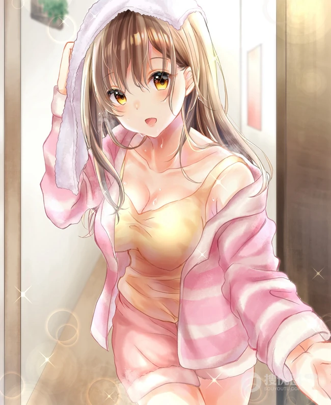 甜美可爱的居家服短裤二次元动漫少女高清插画图片集