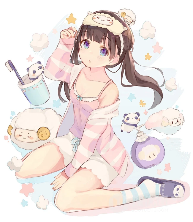 甜美可爱的居家服短裤二次元动漫少女高清插画图片集
