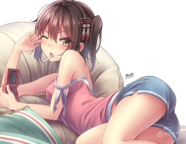 甜美可爱的居家服短裤二次元动漫少女高清插画图片集