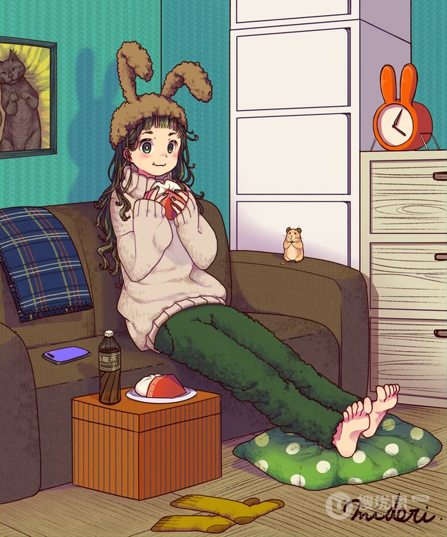 甜美可爱的居家服短裤二次元动漫少女高清插画图片集