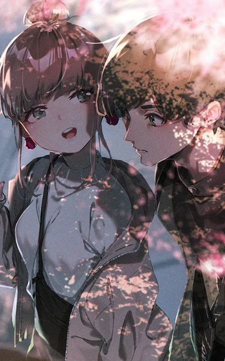甜蜜约会中的动漫男女，精选二次元动漫男生女生青涩可爱插画图片