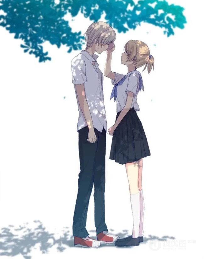 甜蜜约会中的动漫男女，精选二次元动漫男生女生青涩可爱插画图片
