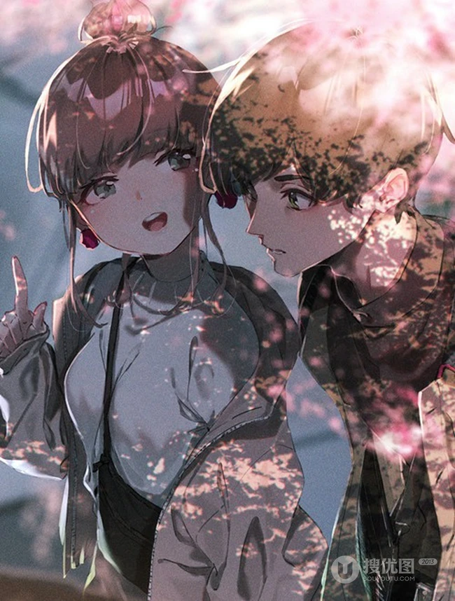 甜蜜约会中的动漫男女，精选二次元动漫男生女生青涩可爱插画图片