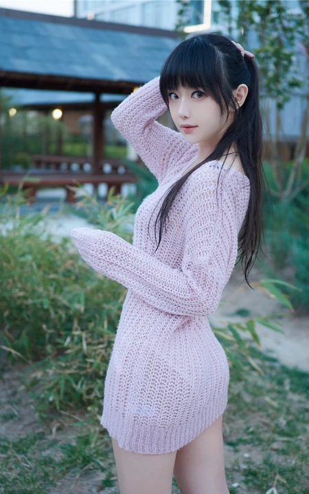 甜美萌新妹子一枚，黑直长发气质女生肩带泳装气质写真图集