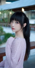 甜美萌新妹子一枚，黑直长发气质女生肩带泳装气质写真图集