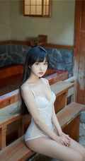 甜美萌新妹子一枚，黑直长发气质女生肩带泳装气质写真图集