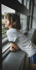 学生装短裤长筒袜清新甜美型短发女生在教室高清写真大图
