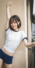 学生装短裤长筒袜清新甜美型短发女生在教室高清写真大图