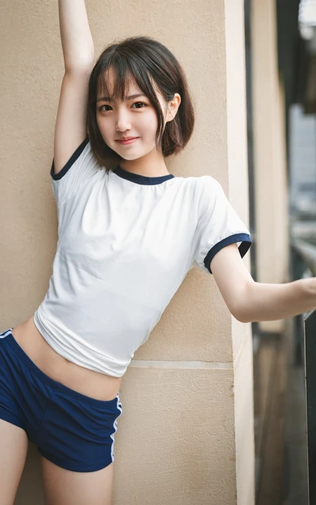 学生装短裤长筒袜清新甜美型短发女生在教室高清写真大图