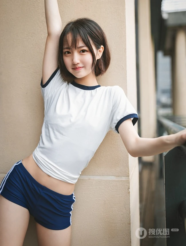 学生装短裤长筒袜清新甜美型短发女生在教室高清写真大图