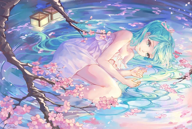 躺在水面上的二次元动漫少女唯美插画图集