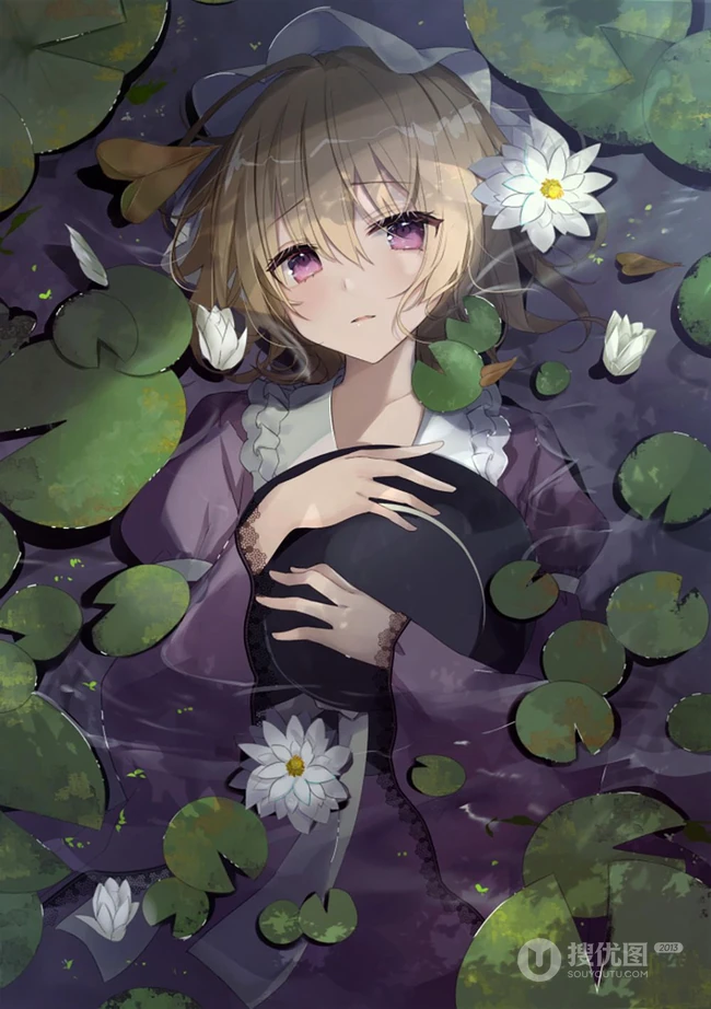 躺在水面上的二次元动漫少女唯美插画图集
