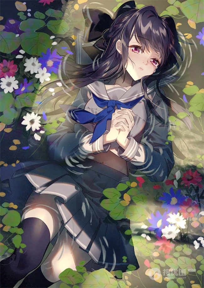 躺在水面上的二次元动漫少女唯美插画图集