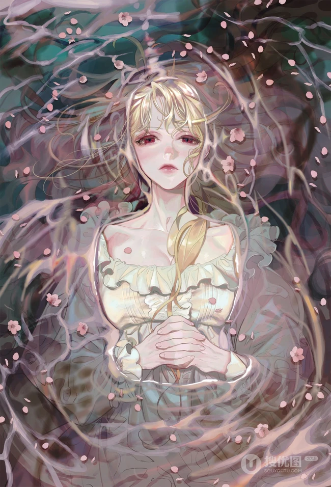 躺在水面上的二次元动漫少女唯美插画图集