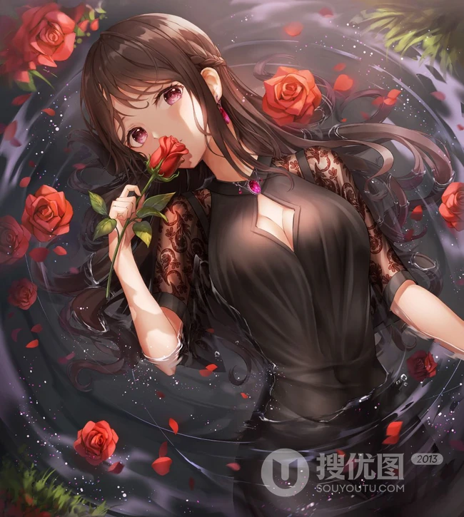 躺在水面上的二次元动漫少女唯美插画图集