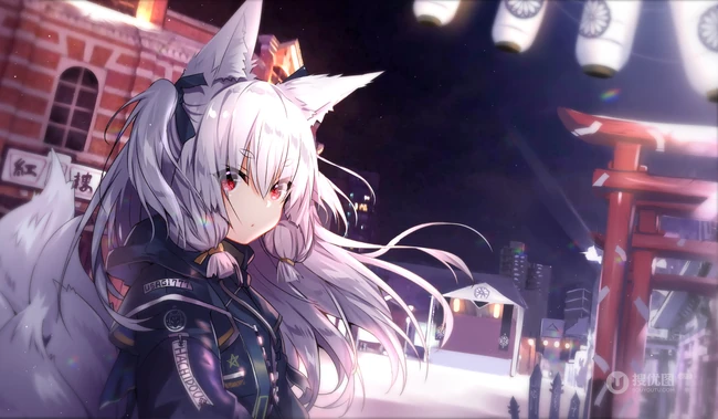 带狐狸耳朵的二次元动漫少女可爱美图