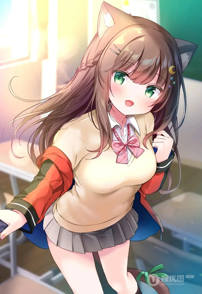 带狐狸耳朵的二次元动漫少女可爱美图