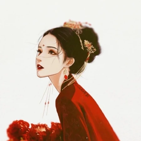 动漫头像女生，来组超美的红装女子带古风动漫女生插画头像图片
