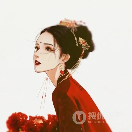 动漫头像女生，来组超美的红装女子带古风动漫女生插画头像图片