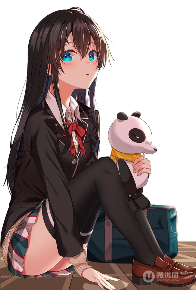 长发及腰黑又直的二次元动漫女生高清插画图片（P站精选图集）