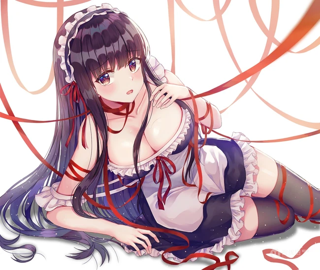 长发及腰黑又直的二次元动漫女生高清插画图片（P站精选图集）