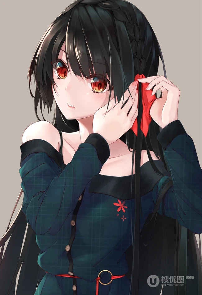长发及腰黑又直的二次元动漫女生高清插画图片（P站精选图集）