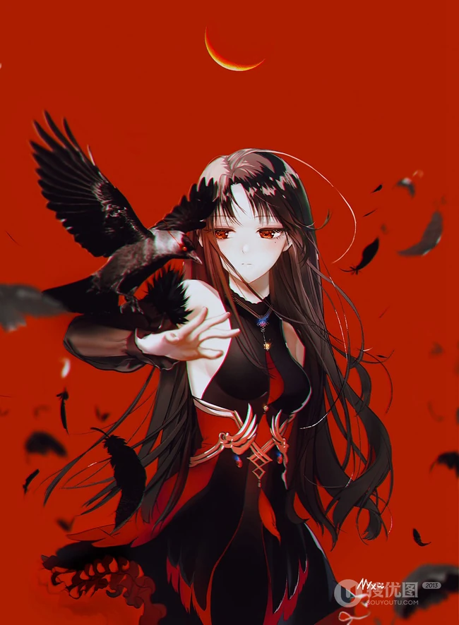 长发及腰黑又直的二次元动漫女生高清插画图片（P站精选图集）