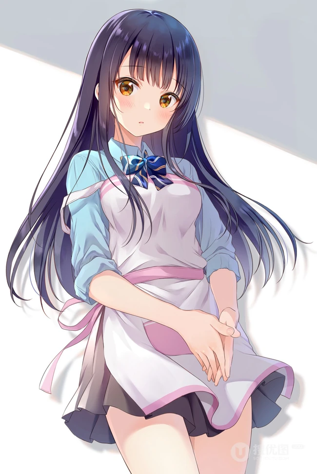 长发及腰黑又直的二次元动漫女生高清插画图片（P站精选图集）