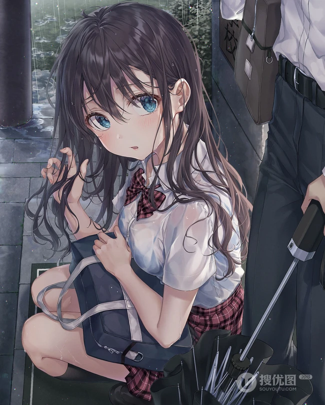 长发及腰黑又直的二次元动漫女生高清插画图片（P站精选图集）