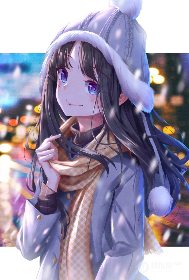 长发及腰黑又直的二次元动漫女生高清插画图片（P站精选图集）