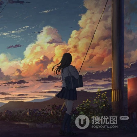 一个小女孩，唯美二次元场景里的小女孩动漫头像插画图片