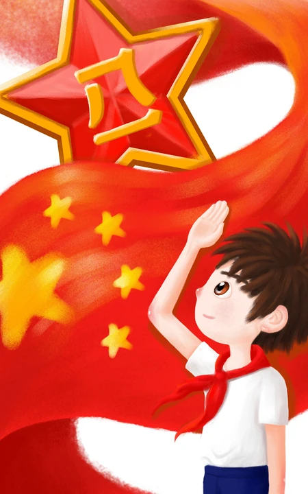一组卡通手绘人物八一建军节风格的手机壁纸