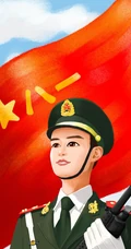 一组卡通手绘人物八一建军节风格的手机壁纸