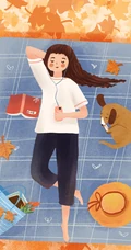 秋分落叶，唯美的立秋插画图片素材