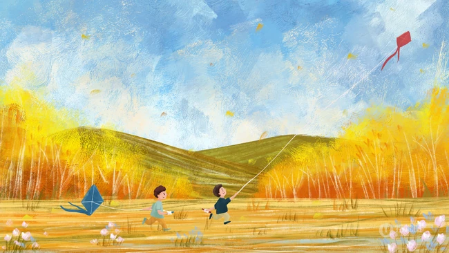 秋分落叶，唯美的立秋插画图片素材