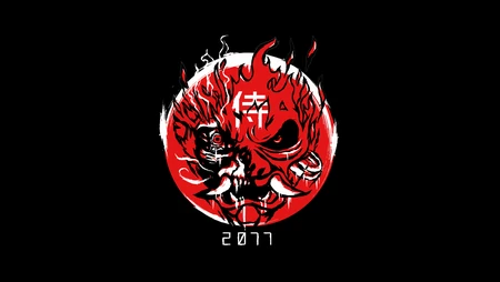 日系风格的有一个侍字的红色面具简约壁纸图片