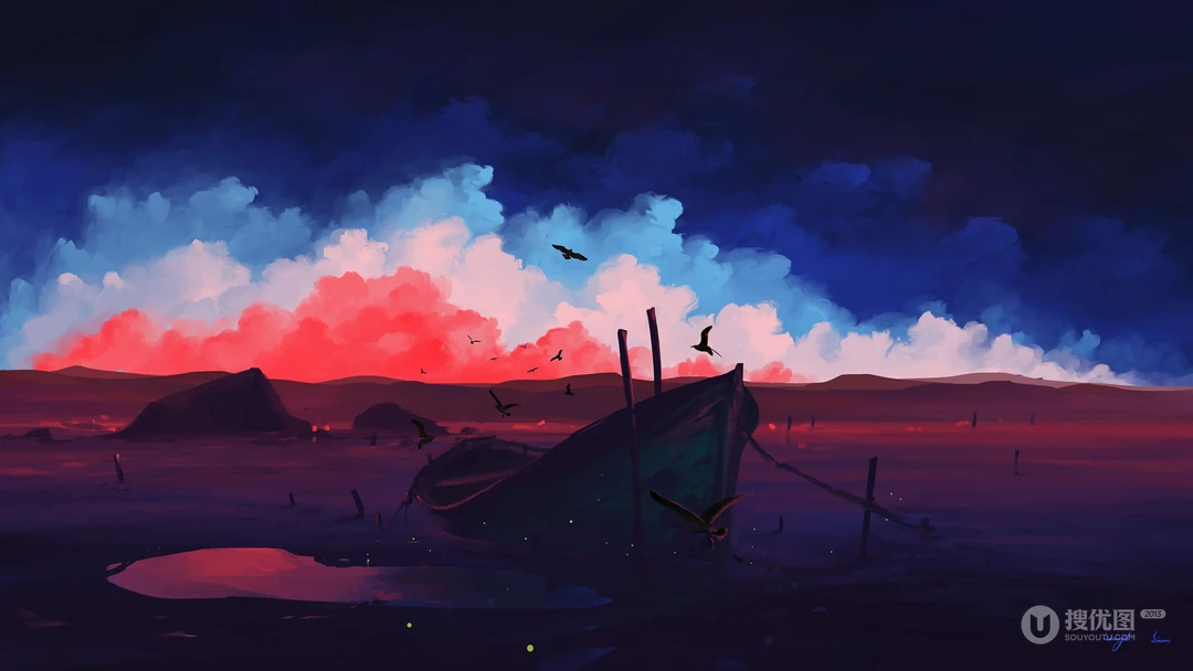 唯美的炫彩油彩风景画桌面壁纸
