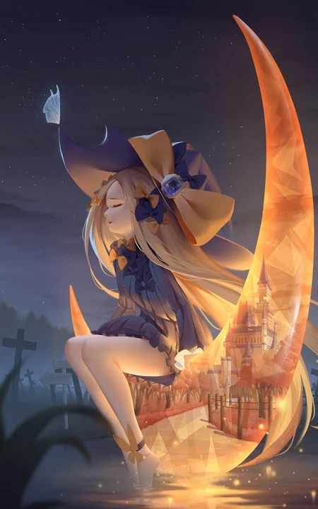 唯美3D坐在月亮上的魔法女孩手机壁纸
