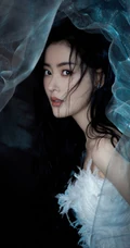 张天爱如梦如烟绝美写真，身穿羽毛长裙，仿若从从云中而来