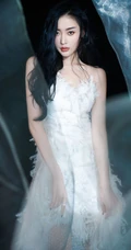 张天爱如梦如烟绝美写真，身穿羽毛长裙，仿若从从云中而来