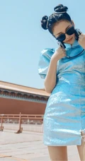 安悦溪双丸子头COS春丽造型北京故宫美拍写真图片