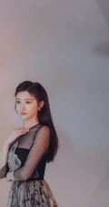 景甜黑色优雅透明印花轻纱长裙甜美写真