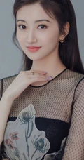 景甜黑色优雅透明印花轻纱长裙甜美写真