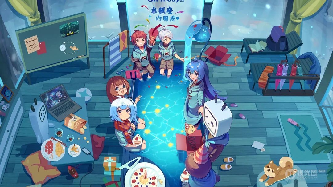 哔哩哔哩动漫星座庆生创意插画桌面壁纸