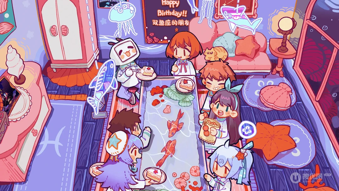 哔哩哔哩动漫星座庆生创意插画桌面壁纸