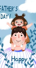孩子坐在爸爸肩头和爸爸互动的父亲节插画配图