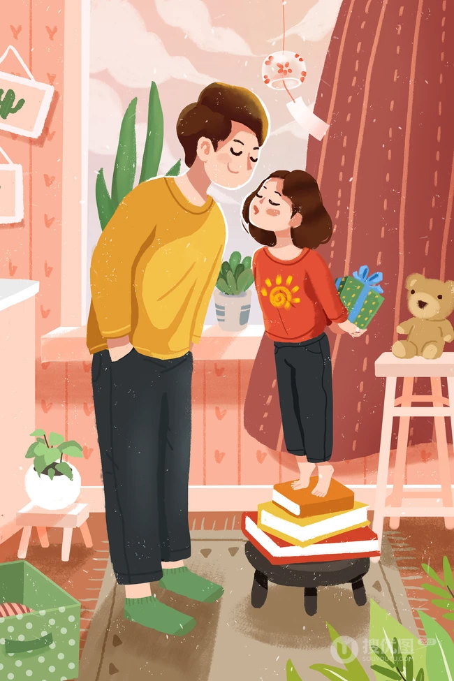 &ldquo;我心中的爸爸&rdquo;，父亲节父子（女）开心互动的瞬间高清插画配图