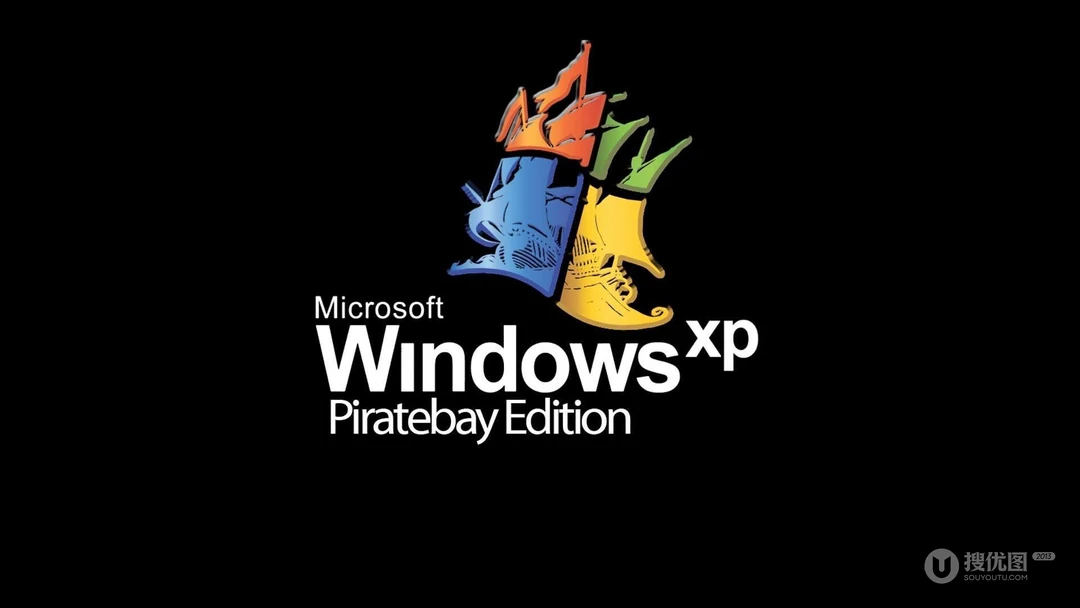 黑色背景，经典windows XP启动LOGO，创意的涂鸦字体壁纸图片