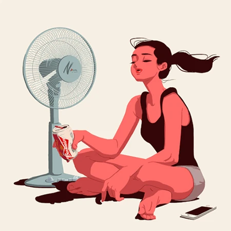 来呀，一起凉快凉快，动漫女孩吹风扇动态图片
