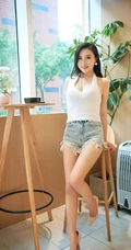气质时尚模样佳，女生模特燕子紧身牛仔热裤、及紧身包臀裙街拍写真魅力